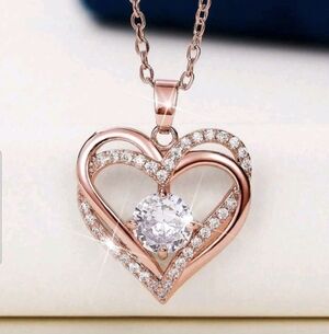 Radiant Rose Gold Heart Necklace with Crystals